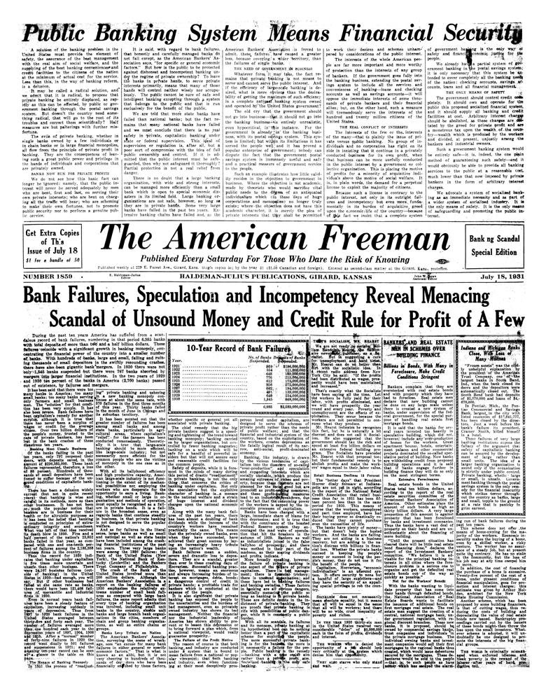 (image for) The American Freeman, Number 1859, July 18, 1931 - Click Image to Close